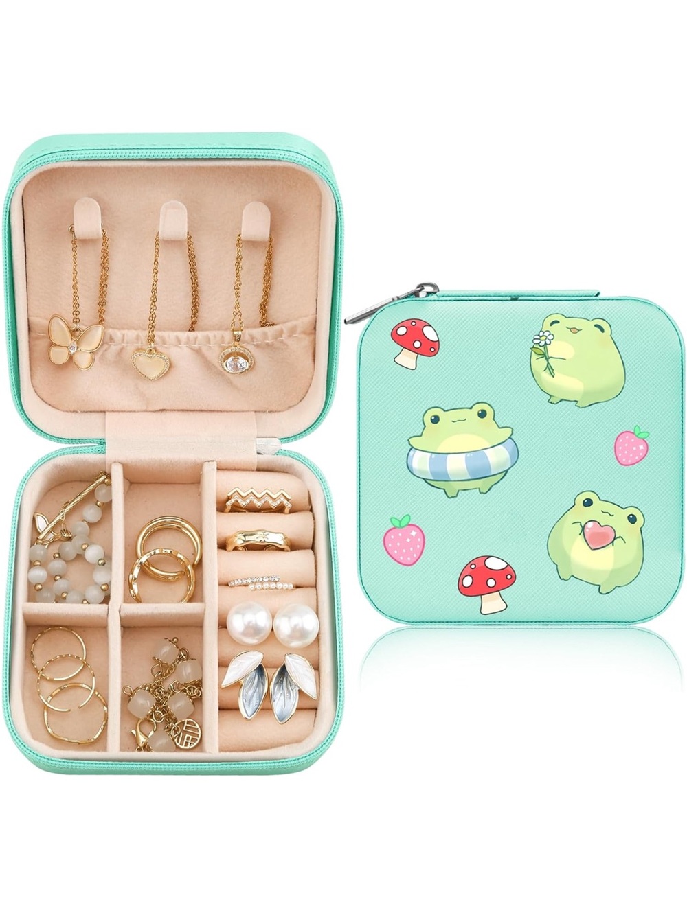 Mint Green Cartoon Frog Jewelry or Accessory Travel Case